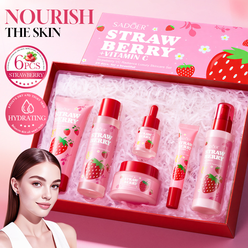 Korean Skincare Routine - 6pcs/Set Strawberry VC Care Sets Face