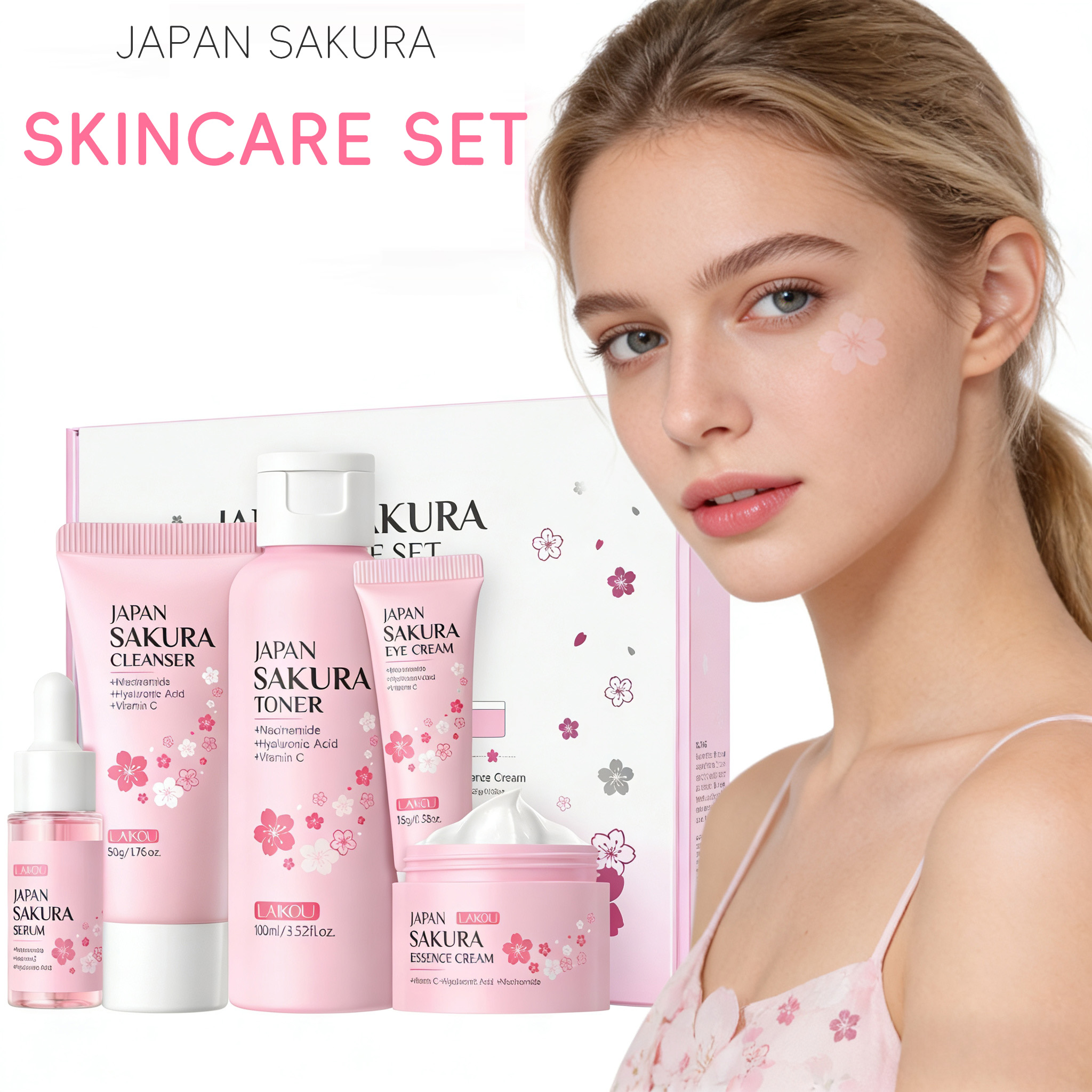 LAIKOU Sakura 5pcs Skin Care K - مراجعة Korean Skincare Routine وسعره