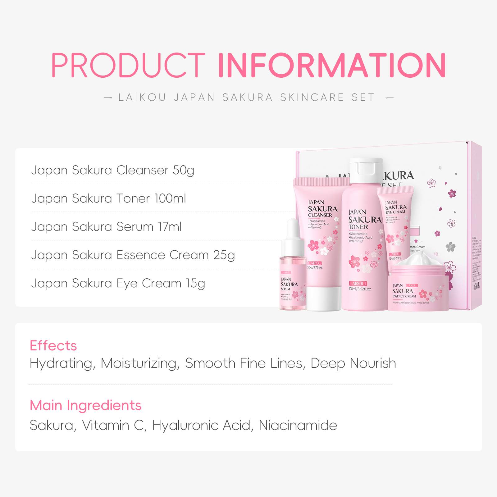 LAIKOU Sakura 5pcs Skin Care K - مراجعة Korean Skincare Routine وسعره