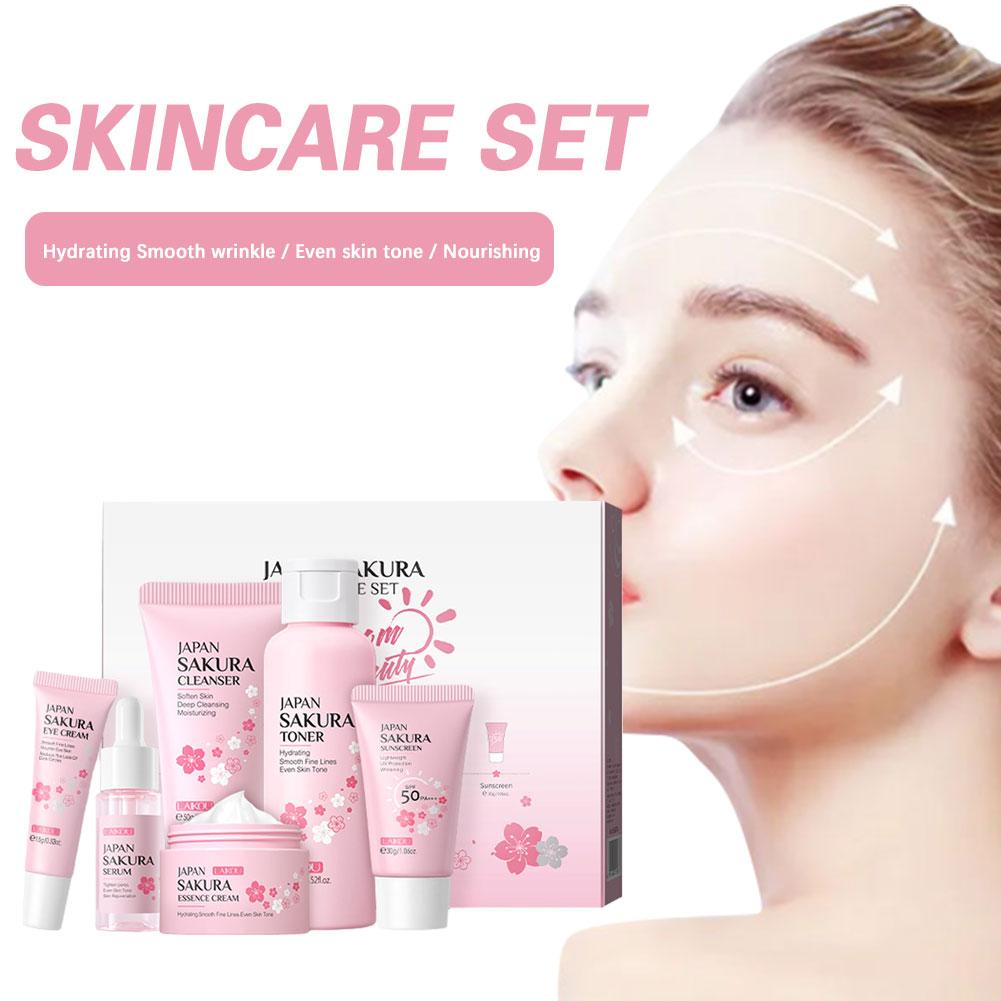 6pcs Sakura Skin Care Set Hydr - مراجعة Korean Skincare Routine وسعره